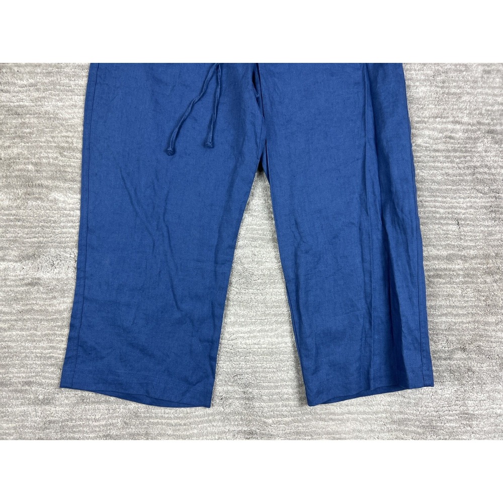 Weekend Choices Pants Womens L Blue Linen Cropped Wide Leg Drawstring‎ JLNP0165 - Picture 3 of 13